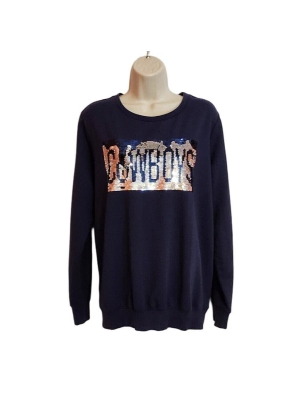NFL Dallas Cowboys Sequin Pullover Sweatshirt Navy Silver Medium